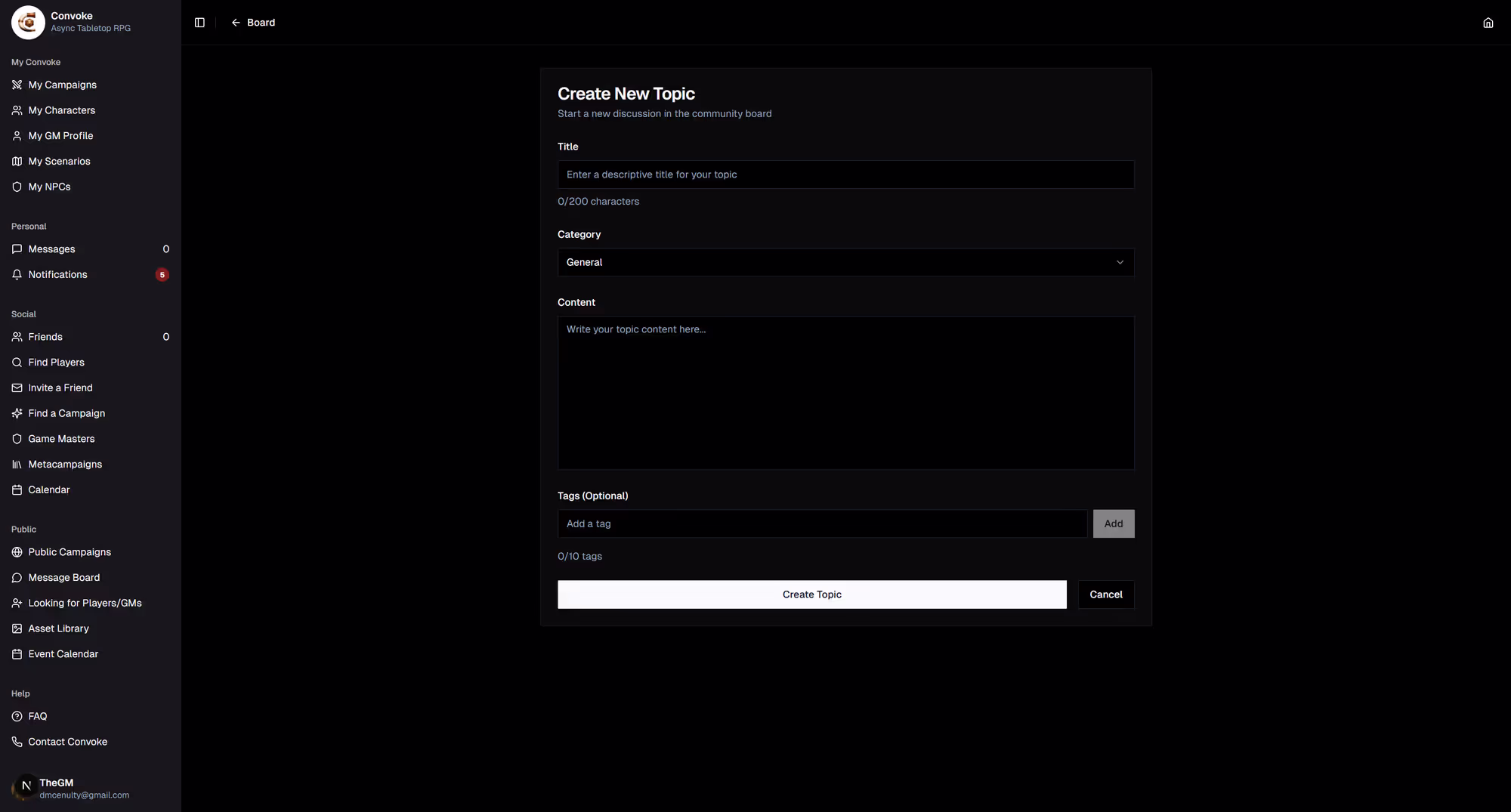 New board topic form