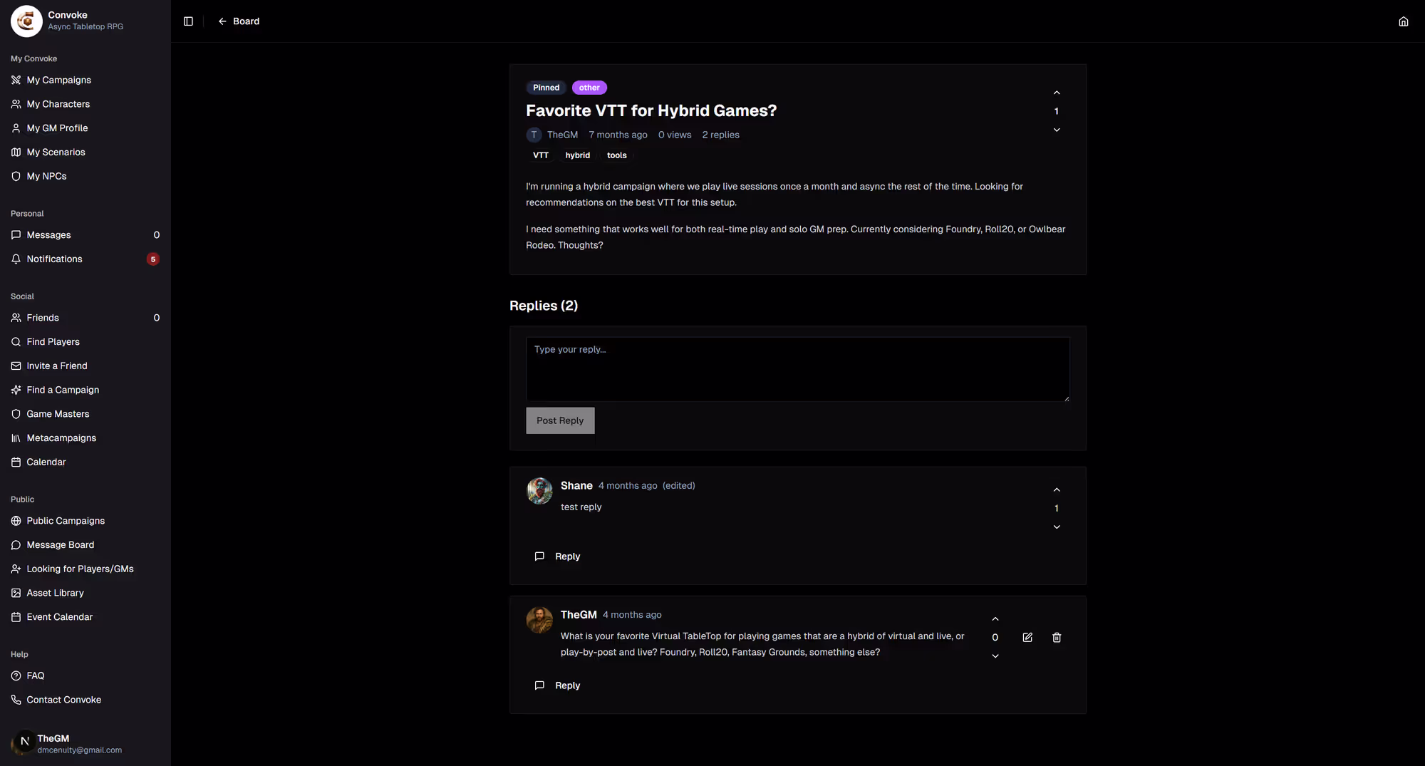 Message board topic thread