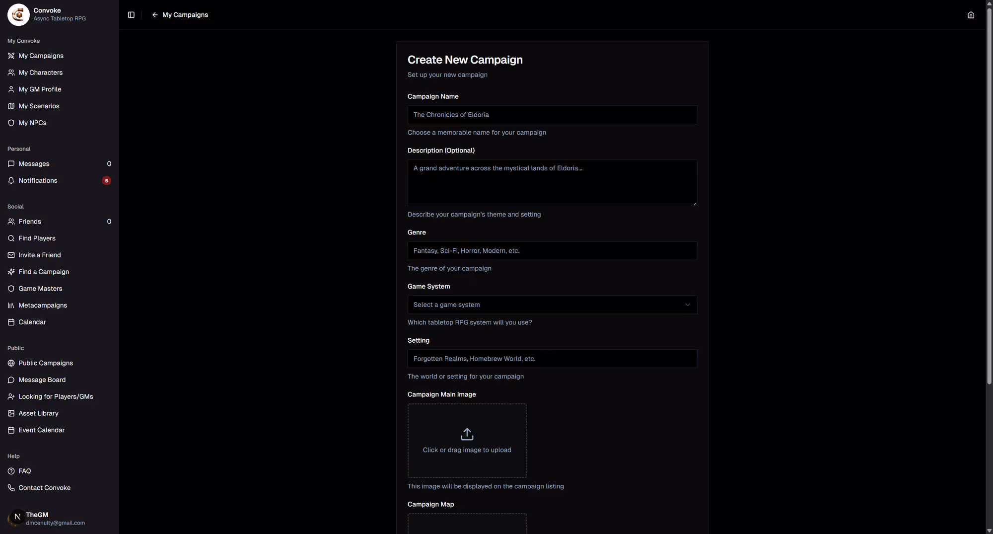 Campaign creation form