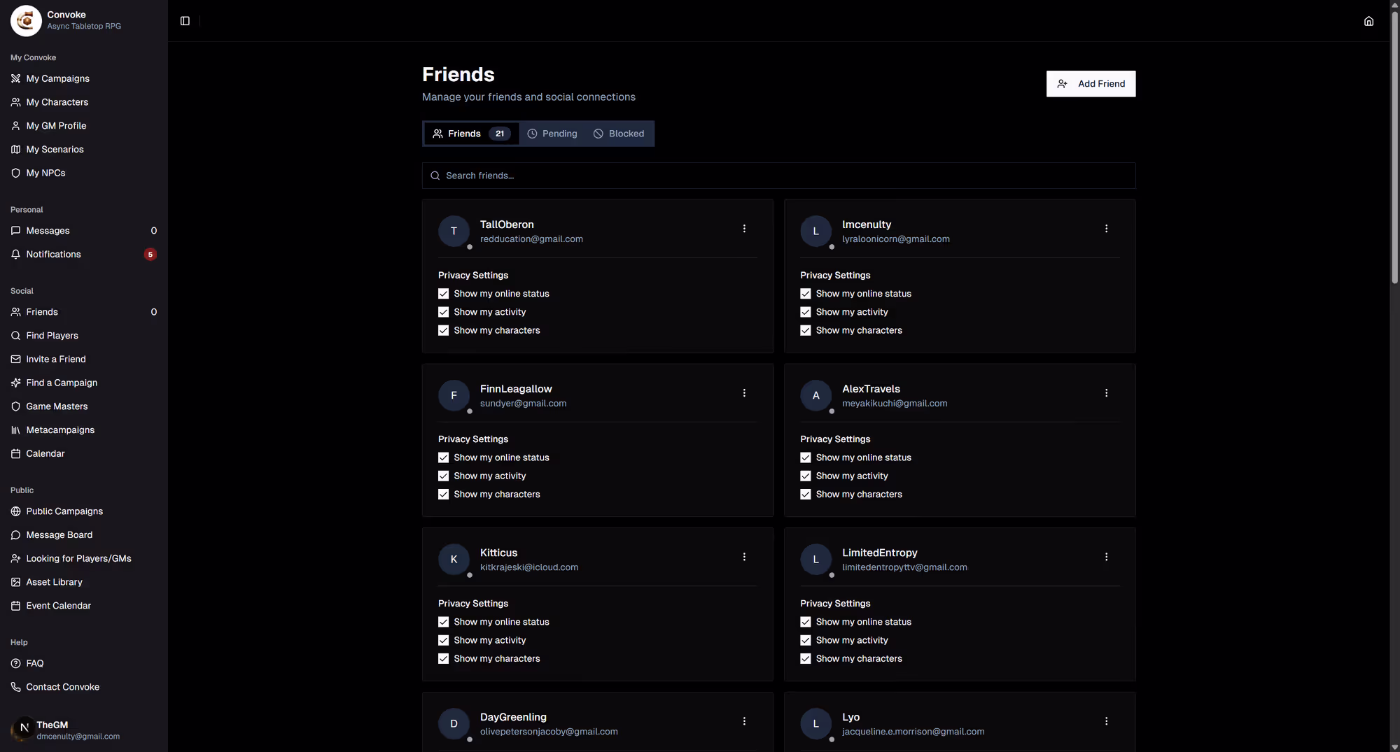 Open the Friends Page