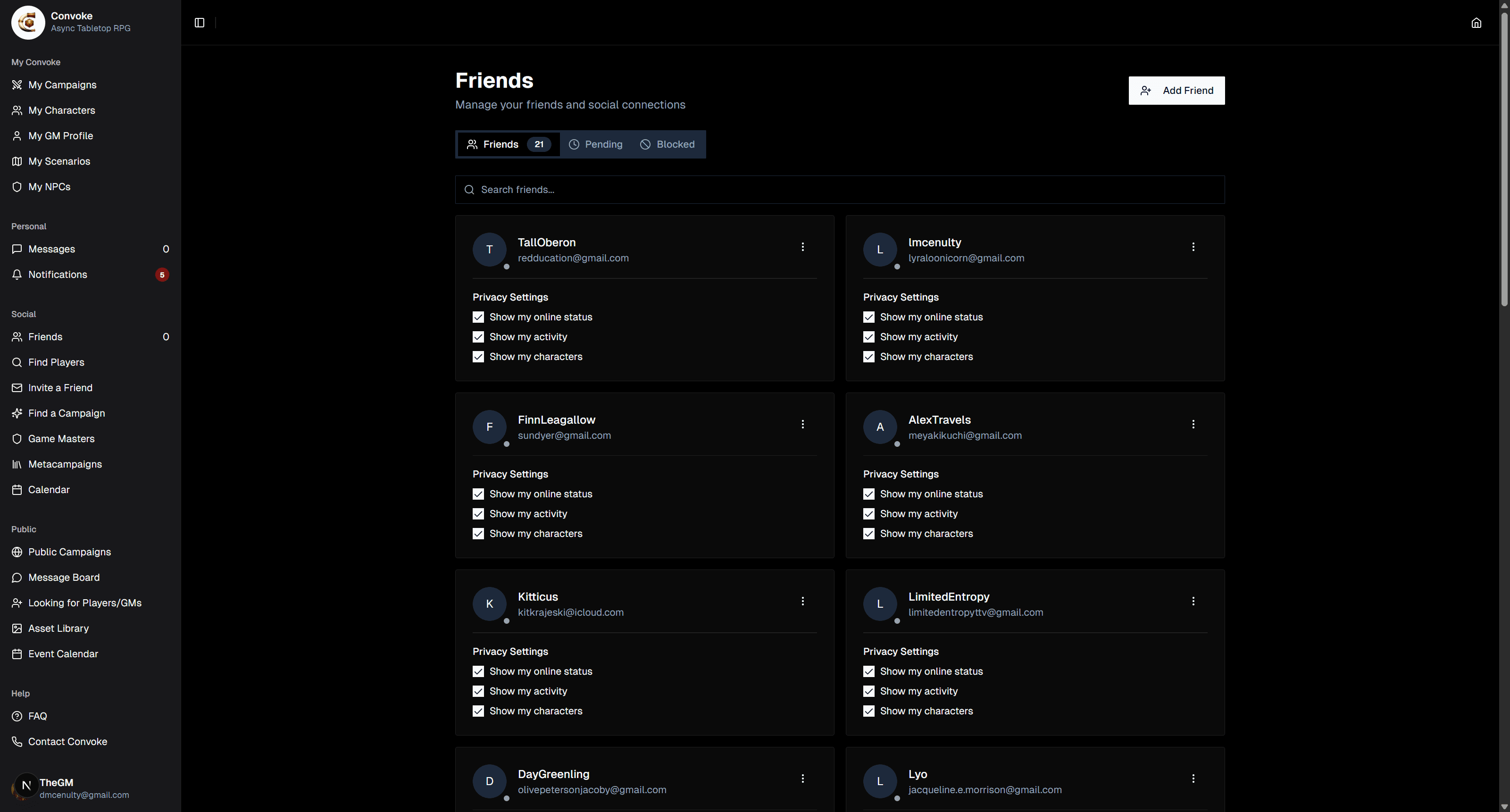Open the Friends Page