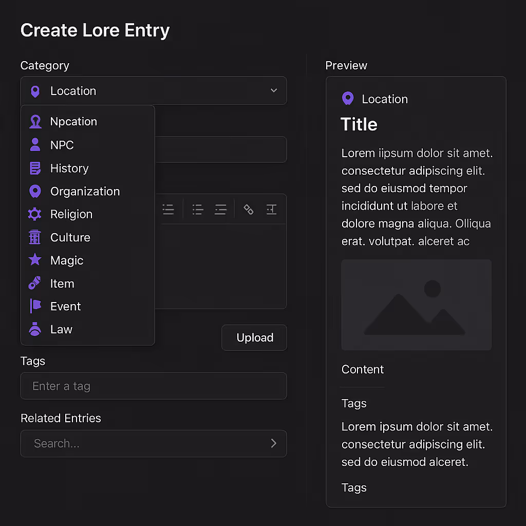 1. Create entries across 10+ categories