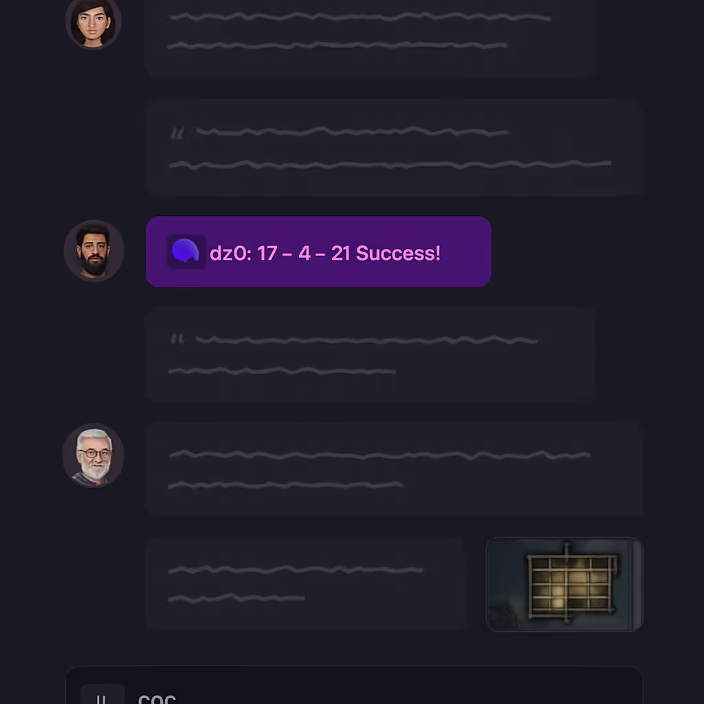 Active play-by-post chat thread with character avatars and inline dice rolls