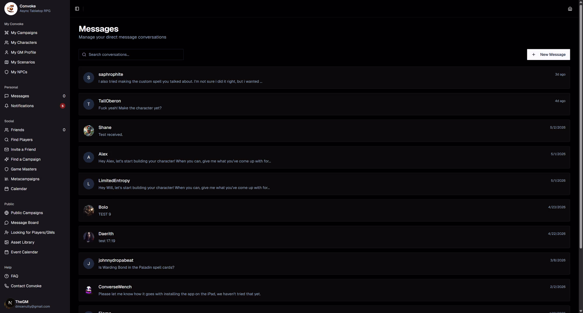 Messages page