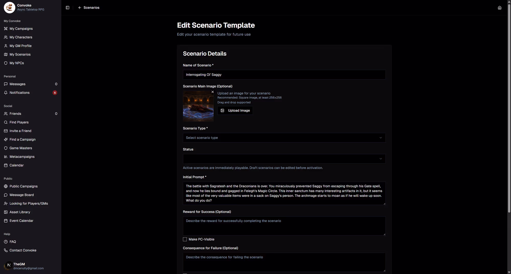 Scenario edit form