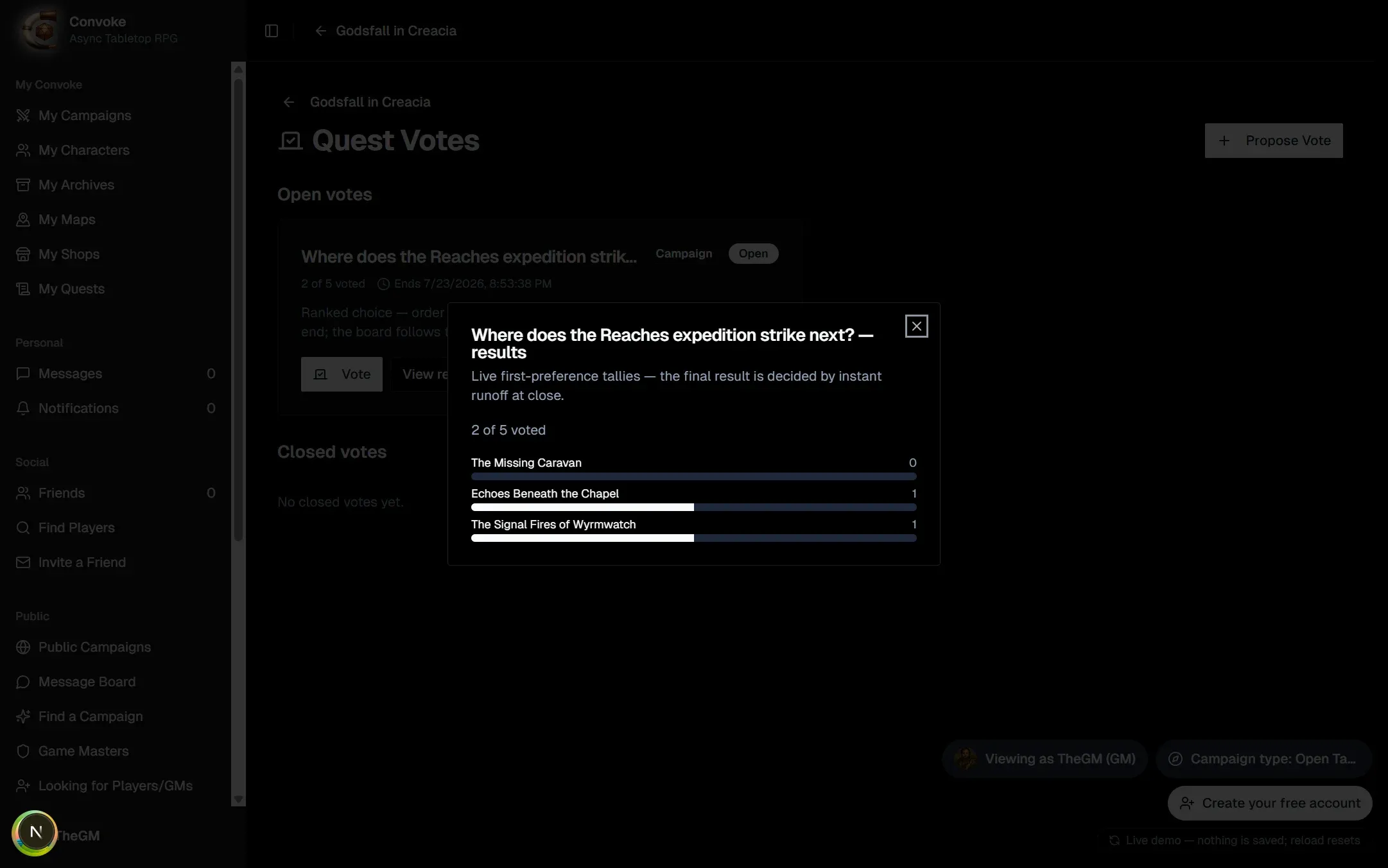 Ranked-choice quest vote